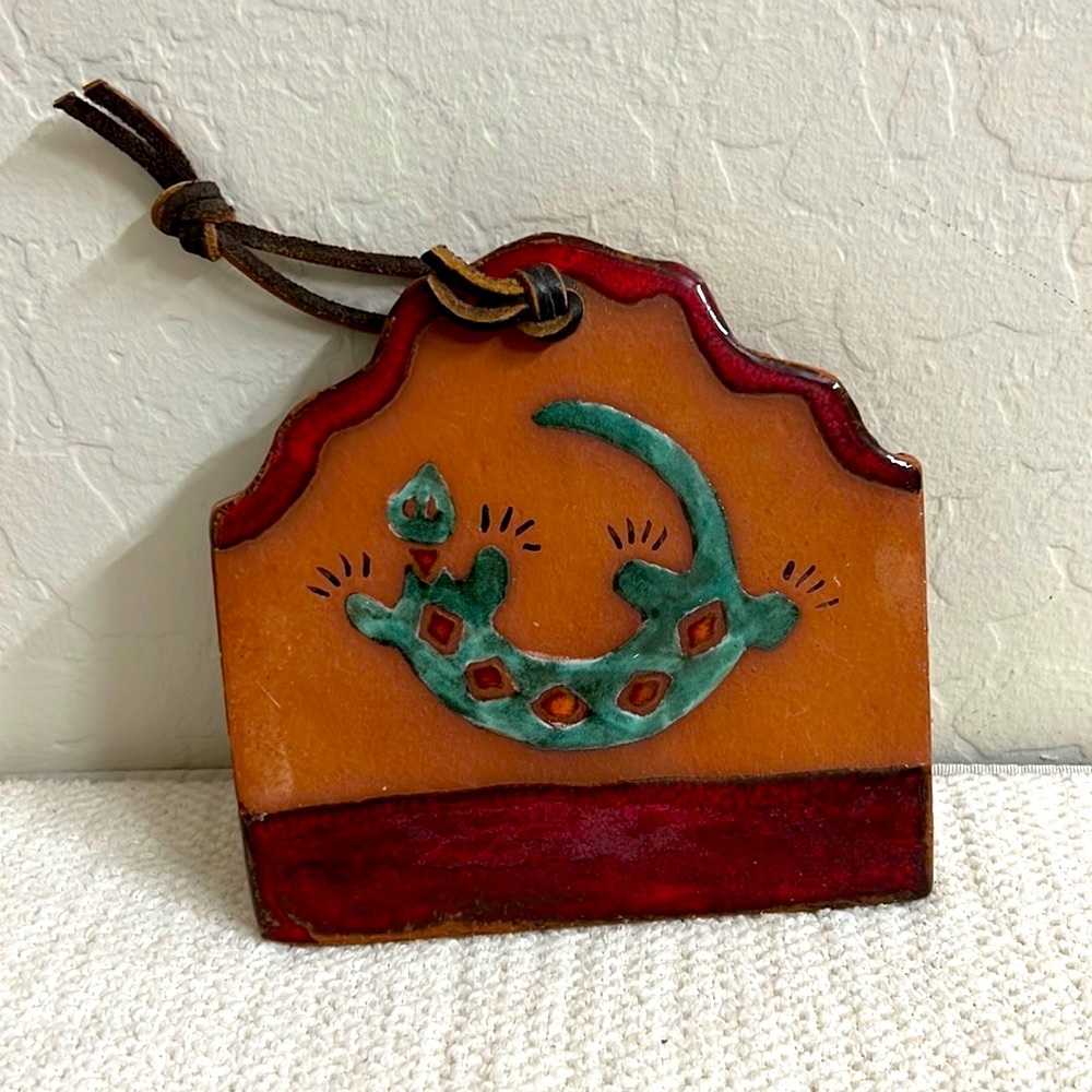 Iconic Desert Gecko Mexican red clay plaque Javier Ramirez stamped